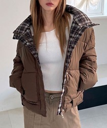 4INT.（フォイント）の「バイカラー チェック スタンドカラー クロップド ショート ペディン / 中綿 フェイクダウン（ダウンジャケット/コート）」