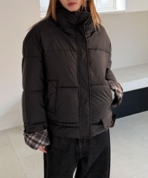 4INT.（フォイント）の「バイカラー チェック スタンドカラー クロップド ショート ペディン / 中綿 フェイクダウン（ダウンジャケット/コート）」