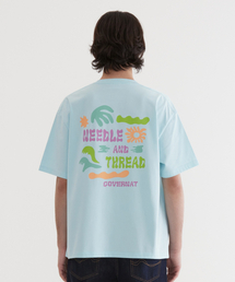 クールコットンドゥードルトロピカルグラフィックTシャツスカイブルー