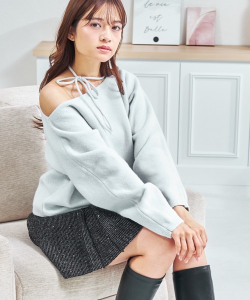 MISCH MASCH(ミッシュマッシュ)の「ZOZO限定 ストラップリボンニット(ニット/セーター・レディース・ブルー/イエロー/ホワイト・フリ-)」の2枚目の写真