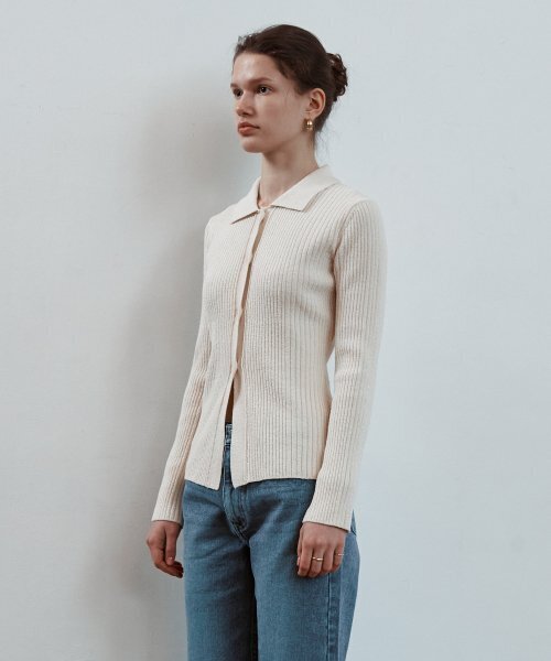 STEP AROUND（ステップアラウンド）の「Multi rib slim fit collar cardigans [IVORY]（カーディガン/ボレロ・レディース・その他・MEDIUM/SMALL）」の3枚目の写真