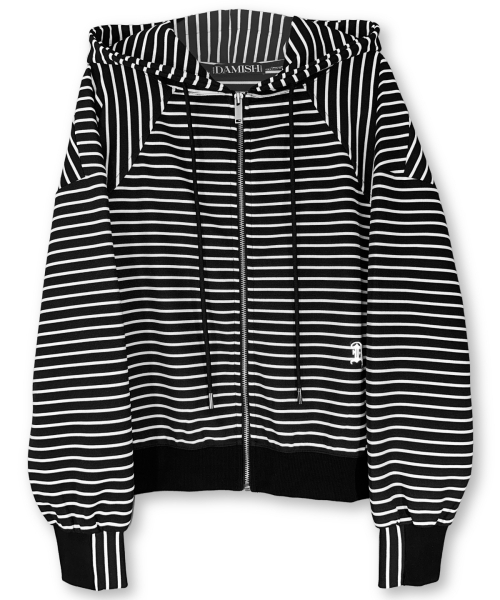 DAMISH(ダミシュ)の「ミッドナイトフラワーストライプフードジップアップ_ブラック(パーカー・レディース・ブラック・MEDIUM/LARGE)」の3枚目の写真