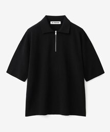BLOND9（ブロンドナイン）の「COTTON HALF ZIP UP SHORT SLEEVE KNIT TOP_BLACK（ニット/セーター）」