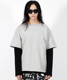 M LAYERED SLEEVE BOXY FIT CREW NECK T-SHIRT GREY