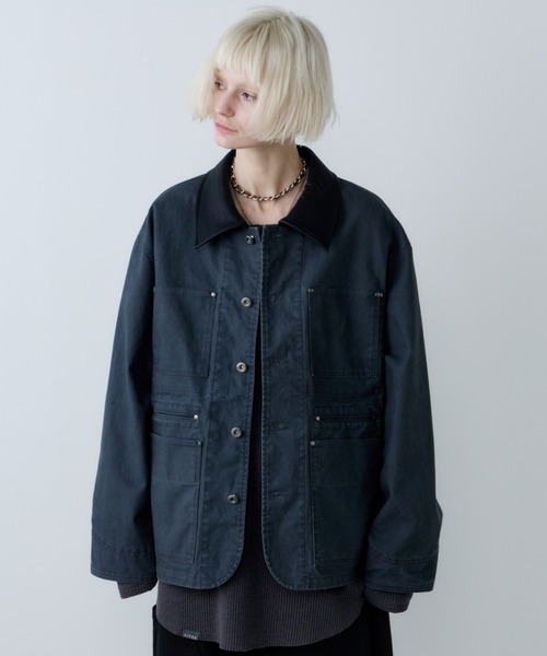 AIVER（アイバー）の「AIVER　ダックカバーオールジャケット（カバーオール・メンズ・ブラック/ダークグレー/ナチュラル・LARGE/MEDIUM/SMALL）」の2枚目の写真