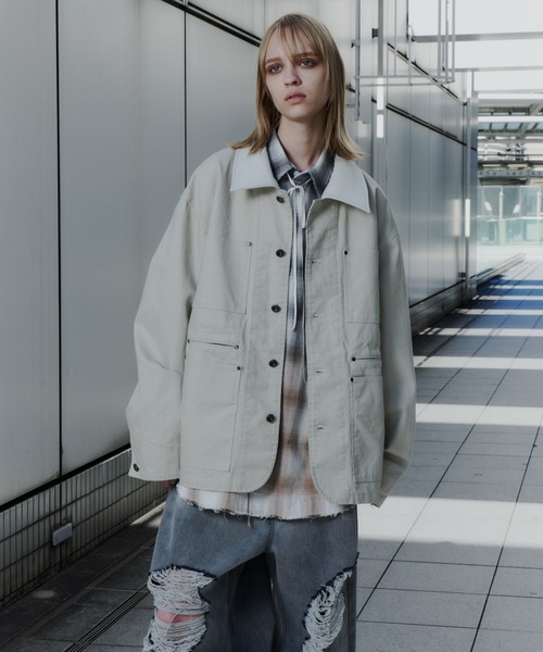 AIVER（アイバー）の「AIVER　ダックカバーオールジャケット（カバーオール・メンズ・ブラック/ダークグレー/ナチュラル・LARGE/MEDIUM/SMALL）」の4枚目の写真