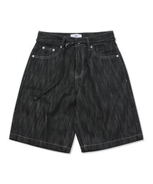 バミューダベルト付きサテン生地デニムショーツ BLACK INDIGO