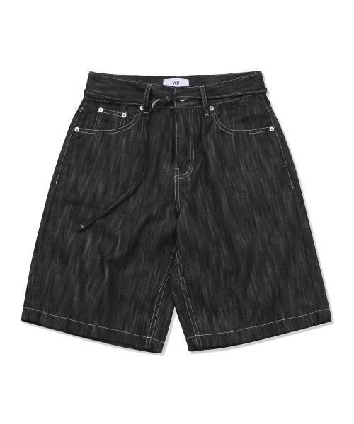 WEST GRAND BOULEVARD(ウエストグランドブルバード)の「バミューダベルト付きサテン生地デニムショーツ BLACK INDIGO(その他パンツ・メンズ・その他・SMALL/MEDIUM/LARGE/X-LARGE)」の1枚目の写真