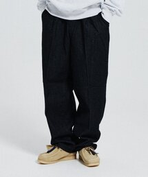 WIDE BANDING ONE TUCK DENIM PANTS_BLACK