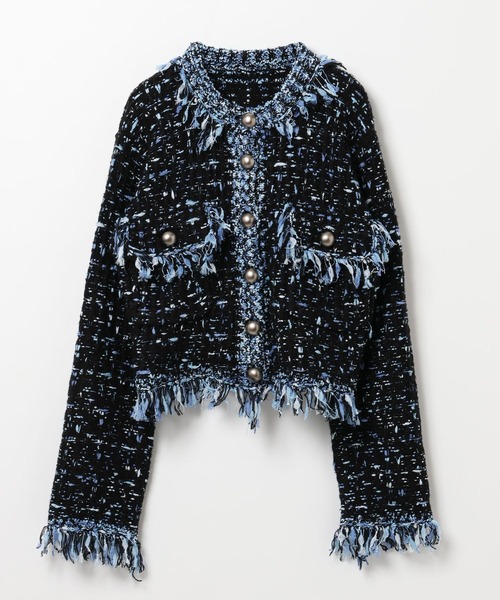 BAYFLOW(ベイフロー)の「【EF(エフ)】ニットツイードカーディガン(WOMEN)(カーディガン/ボレロ・レディース・ブラック/オフホワイト・FREE)」の1枚目の写真