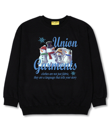 スノーファミリー オーバーサイズ スウェット クリスマス Tシャツ [裏毛]ブラック