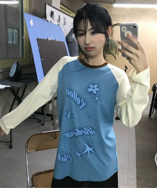 COTTONREBIRTHCLUB(コットンリバースクラブ)の「コントラストラグランTシャツ(イエロー)(Tシャツ/カットソー・レディース・その他・FREE)」の3枚目の写真