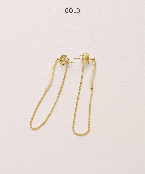 STYLE DELI(スタイルデリ)の「前後がチェーンで繋がるピアス(ピアス(両耳用)・レディース・シルバー/ゴールド・FREE)」の8枚目の写真