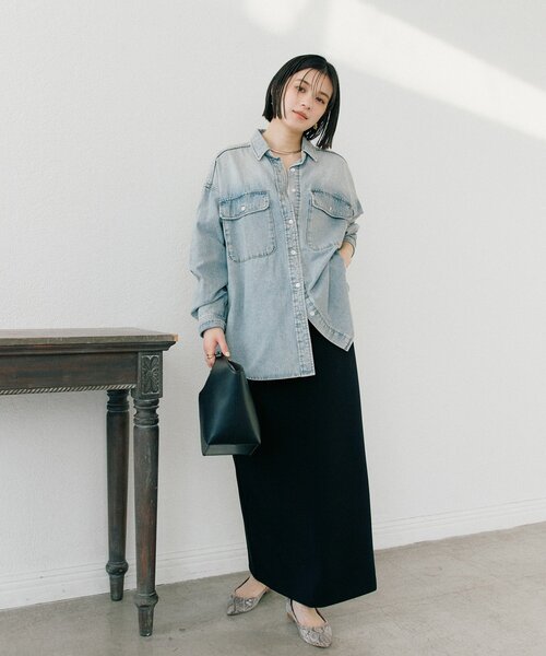 RIVE DROITE（リヴドロワ）の「【ストレスフリー/シーズンレス】ストレッチダンボールIラインスカート（スカート・レディース・モカ/ブラック/ダークブラウン・38/36）」の9枚目の写真