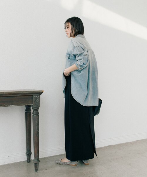 RIVE DROITE（リヴドロワ）の「【ストレスフリー/シーズンレス】ストレッチダンボールIラインスカート（スカート・レディース・モカ/ブラック/ダークブラウン・38/36）」の11枚目の写真