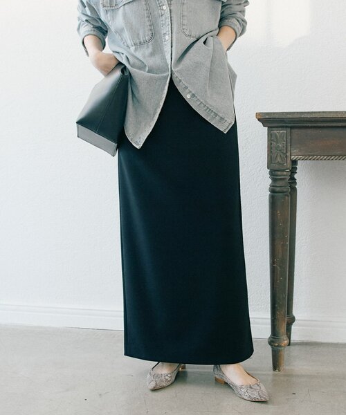 RIVE DROITE（リヴドロワ）の「【ストレスフリー/シーズンレス】ストレッチダンボールIラインスカート（スカート・レディース・モカ/ブラック/ダークブラウン・38/36）」の13枚目の写真