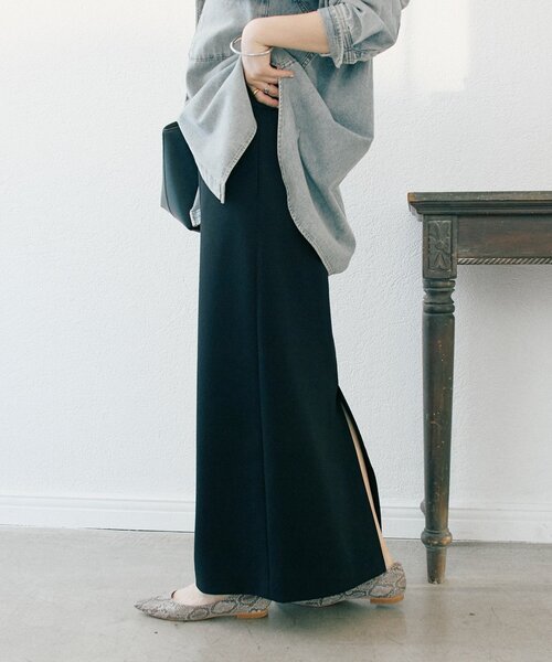 RIVE DROITE（リヴドロワ）の「【ストレスフリー/シーズンレス】ストレッチダンボールIラインスカート（スカート・レディース・モカ/ブラック/ダークブラウン・38/36）」の14枚目の写真