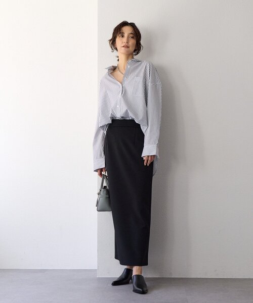 RIVE DROITE（リヴドロワ）の「【ストレスフリー/シーズンレス】ストレッチダンボールIラインスカート（スカート・レディース・モカ/ブラック/ダークブラウン・38/36）」の16枚目の写真