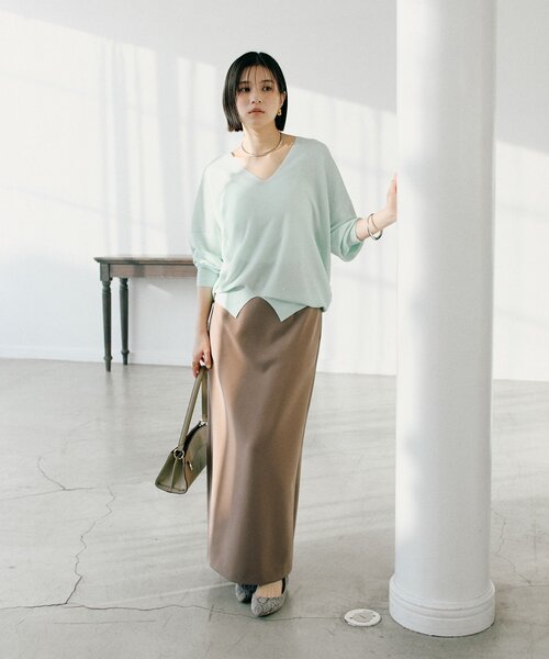 RIVE DROITE（リヴドロワ）の「【ストレスフリー/シーズンレス】ストレッチダンボールIラインスカート（スカート・レディース・モカ/ブラック/ダークブラウン・38/36）」の7枚目の写真
