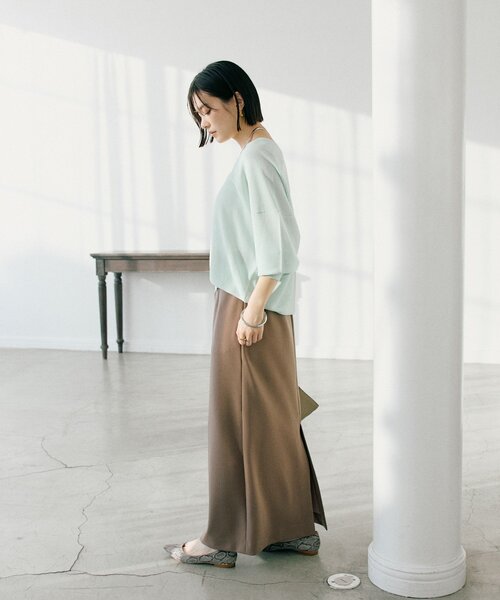 RIVE DROITE（リヴドロワ）の「【ストレスフリー/シーズンレス】ストレッチダンボールIラインスカート（スカート・レディース・モカ/ブラック/ダークブラウン・38/36）」の8枚目の写真