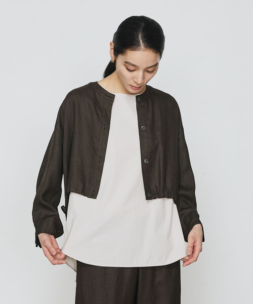 Gabardine K.T（ギャバジンケーティー）の「麻調合繊 レイヤードブルゾン（ブルゾン・レディース・ミント/ブラック/ベージュ/ダークブラウン・11号/7号）」の2枚目の写真