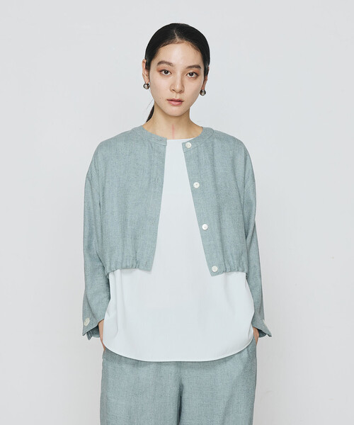 Gabardine K.T（ギャバジンケーティー）の「麻調合繊 レイヤードブルゾン（ブルゾン・レディース・ミント/ブラック/ベージュ/ダークブラウン・11号/7号）」の4枚目の写真