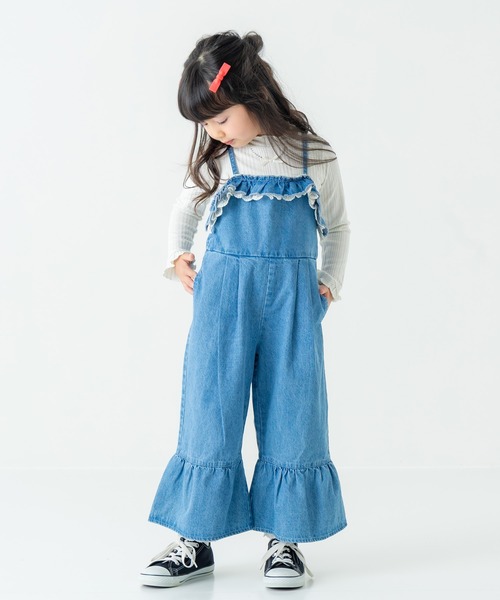 AIMABLE(エマーブル)の「フレアサロペット(サロペット/オーバーオール・キッズ・サックスブルー/グレー・100/140/130/120/110)」の3枚目の写真