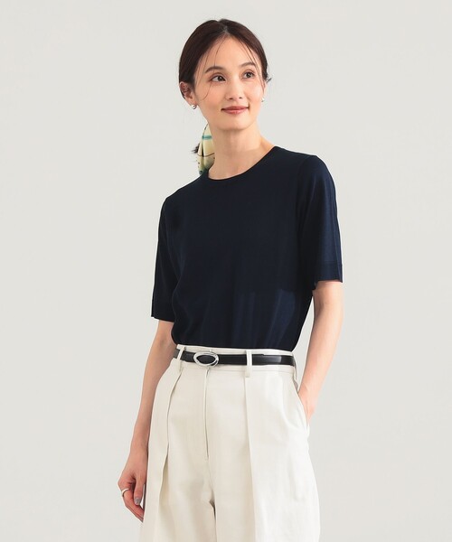 Demi-Luxe BEAMS(デミルクス ビームス)の「シルク ハーフスリーブ プルオーバー(ニット/セーター・レディース・ネイビー/グレー・ONE SIZE)」の2枚目の写真