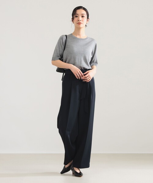 Demi-Luxe BEAMS（デミルクス ビームス）の「【8/6値下げ】シルク ハーフスリーブ プルオーバー（ニット/セーター・レディース・ネイビー/グレー・ONE SIZE）」の5枚目の写真