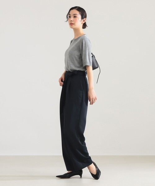 Demi-Luxe BEAMS（デミルクス ビームス）の「【8/6値下げ】シルク ハーフスリーブ プルオーバー（ニット/セーター・レディース・ネイビー/グレー・ONE SIZE）」の6枚目の写真