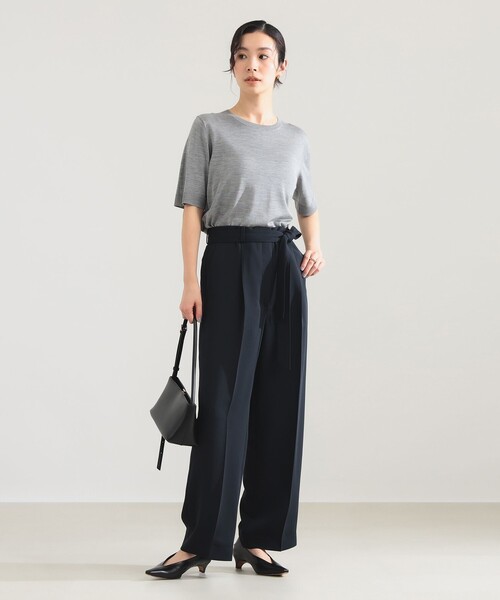 Demi-Luxe BEAMS（デミルクス ビームス）の「【8/6値下げ】シルク ハーフスリーブ プルオーバー（ニット/セーター・レディース・ネイビー/グレー・ONE SIZE）」の7枚目の写真