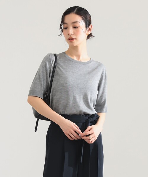 Demi-Luxe BEAMS（デミルクス ビームス）の「【8/6値下げ】シルク ハーフスリーブ プルオーバー（ニット/セーター・レディース・ネイビー/グレー・ONE SIZE）」の8枚目の写真