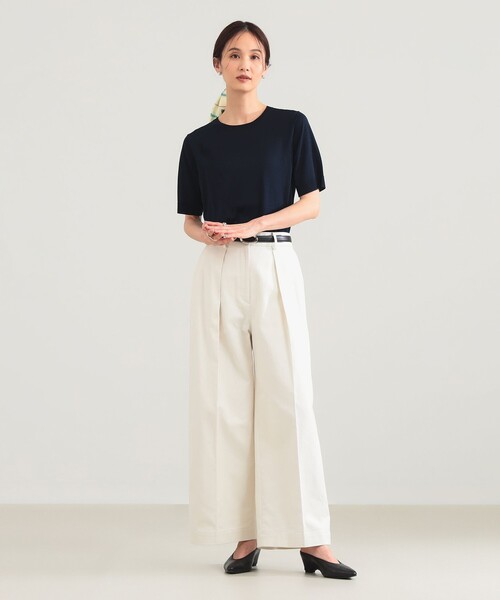 Demi-Luxe BEAMS(デミルクス ビームス)の「シルク ハーフスリーブ プルオーバー(ニット/セーター・レディース・ネイビー/グレー・ONE SIZE)」の3枚目の写真