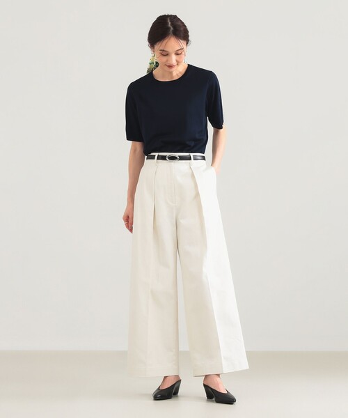 Demi-Luxe BEAMS(デミルクス ビームス)の「シルク ハーフスリーブ プルオーバー(ニット/セーター・レディース・ネイビー/グレー・ONE SIZE)」の4枚目の写真