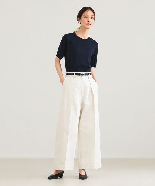 Demi-Luxe BEAMS(デミルクス ビームス)の「シルク ハーフスリーブ プルオーバー(ニット/セーター・レディース・ネイビー/グレー・ONE SIZE)」の5枚目の写真