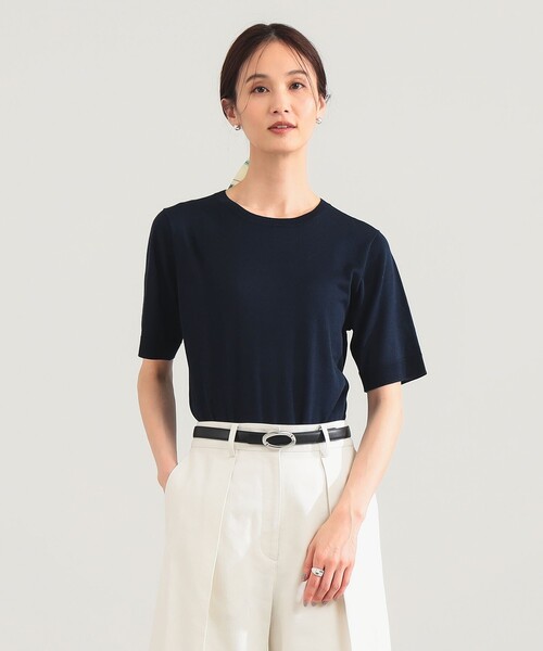 Demi-Luxe BEAMS(デミルクス ビームス)の「シルク ハーフスリーブ プルオーバー(ニット/セーター・レディース・ネイビー/グレー・ONE SIZE)」の8枚目の写真