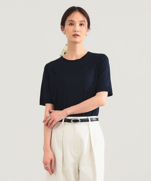 Demi-Luxe BEAMS(デミルクス ビームス)の「シルク ハーフスリーブ プルオーバー(ニット/セーター・レディース・ネイビー/グレー・ONE SIZE)」の9枚目の写真