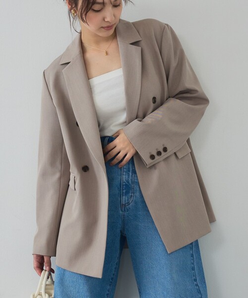 abahouse mavie(アバハウスマヴィ)の「【総裏】ダブルジャケット/フリーサイズ/春アウター/長袖/春服(テーラードジャケット・レディース・ベージュ/グレー/ブラック・フリー)」の3枚目の写真