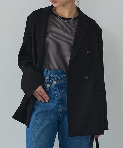 abahouse mavie(アバハウスマヴィ)の「【総裏】ダブルジャケット/フリーサイズ/春アウター/長袖/春服(テーラードジャケット・レディース・ベージュ/グレー/ブラック・フリー)」の1枚目の写真