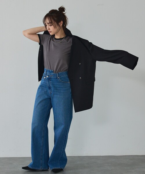 abahouse mavie(アバハウスマヴィ)の「【総裏】ダブルジャケット/フリーサイズ/春アウター/長袖/春服(テーラードジャケット・レディース・ベージュ/グレー/ブラック・フリー)」の9枚目の写真