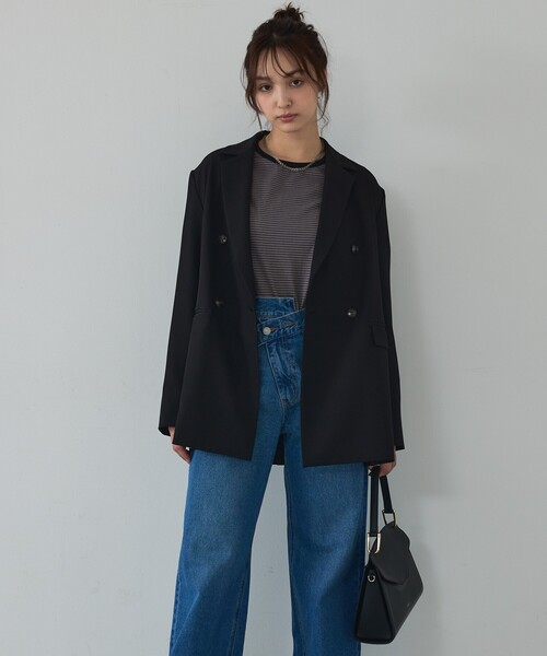 abahouse mavie(アバハウスマヴィ)の「【総裏】ダブルジャケット/フリーサイズ/春アウター/長袖/春服(テーラードジャケット・レディース・ベージュ/グレー/ブラック・フリー)」の14枚目の写真