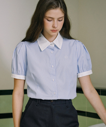 Puff Half Sleeve Stripe Shirt - Blue