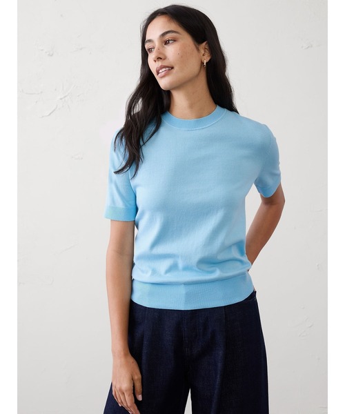 BANANA REPUBLIC FACTORY STORE(バナナリパブリック ファクトリーストア)の「BANANA REPUBLIC FACTORY STORE フォーエバー ショートスリーブ セーター(ニット/セーター・レディース・ライトブルー/ライラック/ホワイト/ネイビー/ブラック・L/M/XS/S)」の1枚目の写真