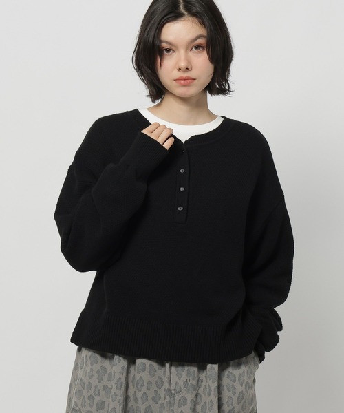 Secret ニット 人気カラー ブラックM値下げ⭕️ 鹿の子ヘンリーニットプルオーバー（ニット/セーター）｜niko and