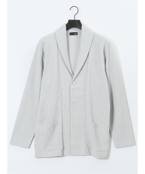 TAKA-Q（タカキュー）の「【イージーケア 羽織り】タカキュー 綿混鹿の子 ショールカーディガン（カーディガン/ボレロ・メンズ・ライトグレー/ネイビー・LARGE/X-LARGE/MEDIUM）」の5枚目の写真