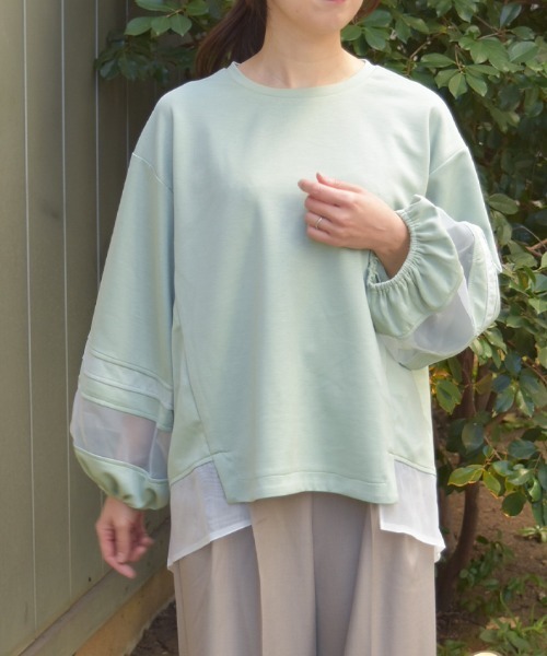 axes femme(アクシーズファム)の「ダンボールカットシア切替PO(Tシャツ/カットソー・レディース・ブラック/ミント/グレー・FREE)」の3枚目の写真