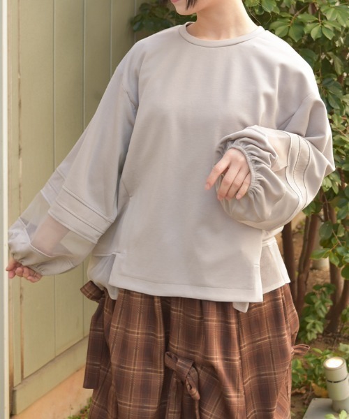 axes femme(アクシーズファム)の「ダンボールカットシア切替PO(Tシャツ/カットソー・レディース・ブラック/ミント/グレー・FREE)」の4枚目の写真
