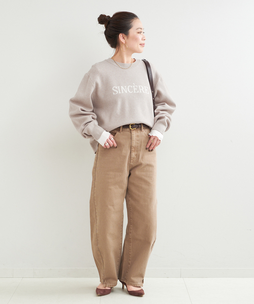 B.C STOCK（ベーセーストック）の「クルーネックロゴニット（ニット/セーター・レディース・イエロー/ベージュ/ネイビー・FREE）」の4枚目の写真