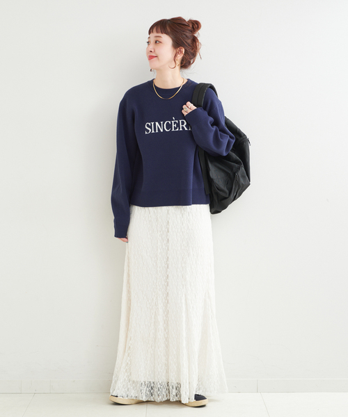 B.C STOCK（ベーセーストック）の「クルーネックロゴニット（ニット/セーター・レディース・イエロー/ベージュ/ネイビー・FREE）」の10枚目の写真