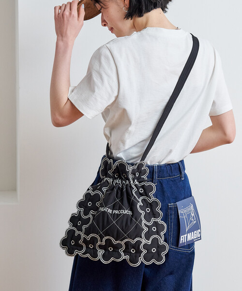シアタープロダクツ 花柄ポシェット 新品 THEATRE PRODUCTS/別注 配色ステッチ フラワー刺繍ショルダーバッグ